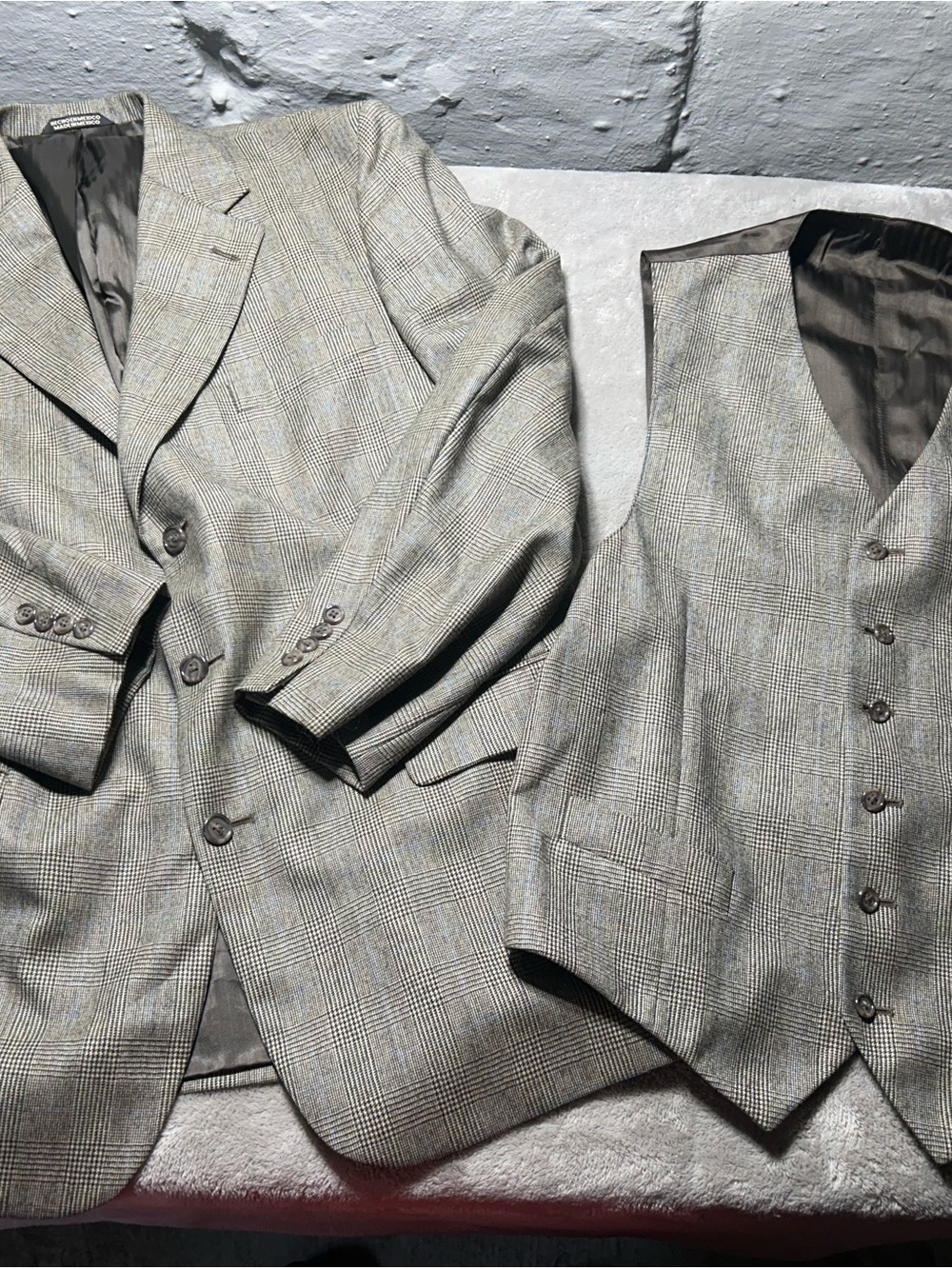 Stafford Men’s 100% Wool 2pc Blazer Suit Vest Lot Gray Plaid Glen Check 42R